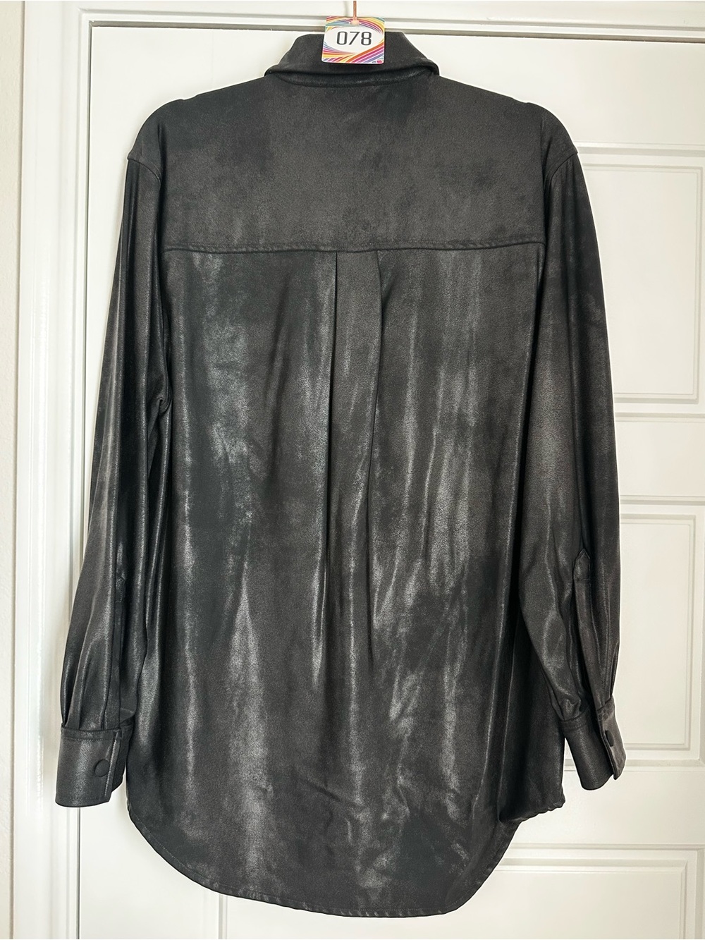 Women’s Black Faux Leather Button Shirt and Cropped Tank Set
